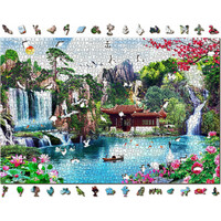 WOODEN CITY Drevené puzzle Vodopády v japonskej záhrade 2v1, 2000 dielikov EKO