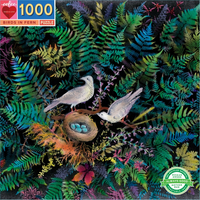EEBOO Štvorcové puzzle Vtáky v papradí 1000 dielikov