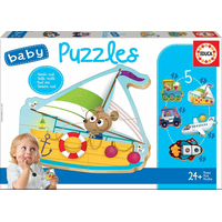 EDUCA Baby puzzle Zvieratká v dopravných prostriedkoch 5v1 (3-5 dielikov)