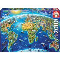 EDUCA Puzzle Mapa so svetovými pamiatkami 2000 dielikov