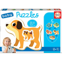 EDUCA Baby puzzle Domáci miláčikovia s mláďatami 5v1 (2-4 dieliky)