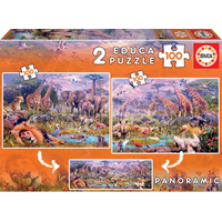 EDUCA Puzzle Panorama Divoké zvieratá 2x100 dielikov