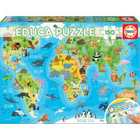 EDUCA Puzzle Mapa so zvieratami sveta 150 dielikov