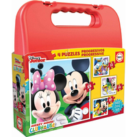 EDUCA Puzzle v kufríku Mickey Mouse a kamaráti 4v1 (12,16,20,25 dielikov)