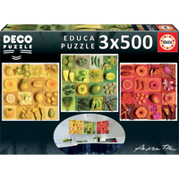 EDUCA Štvorcové puzzle Exotické ovocie a kvety 3x500 dielikov