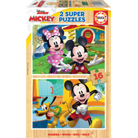 EDUCA Drevené puzzle Mickey a Minnie 2x16 dielikov