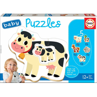 EDUCA Baby puzzle Zvieratká na farme s mláďatami 5v1 (2-4 dieliky)