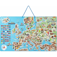 WOODY Magnetická mapa Európy s obrázkami a spoločenská hra, 3v1 v českom jazyku