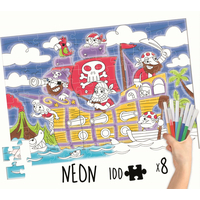 EDUCA Vyfarbovacie puzzle Piráti 100 dielikov s fixkami