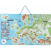 WOODY Magnetická mapa Európy s obrázkami a spoločenská hra, 3v1 v angličtine