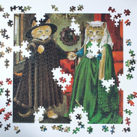GALISON Štvorcové puzzle Meowsterpiece: Arnolfiniho manželstvo 500 dielikov