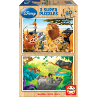 EDUCA Drevené puzzle Disney Zvierací kamaráti 2x50 dielikov