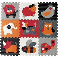 BABY GREAT Penové puzzle Zvieratá šedá-červená SX (30x30)
