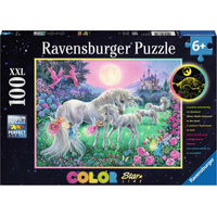 RAVENSBURGER Svietiace puzzle Jednorožce za splnu XXL 100 dielikov