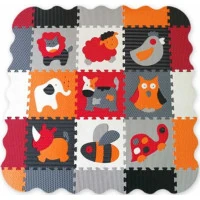 BABY GREAT Penové puzzle Zvieratá šedá-červená SX s okrajmi