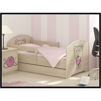 Detská posteľ so šuplíkom s výrezom MÉĎA - ružová 140x70 cm + matrac ZADARMO, nórska borovica, 2x krátka zábrana