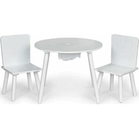 ECOTOYS Detský okrúhly drevený stôl s dvoma stoličkami biely ECOTOYS Detský okrúhly drevený stôl s dvoma stoličkami biely
