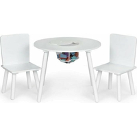 ECOTOYS Detský okrúhly drevený stôl s dvoma stoličkami biely
