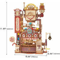 ROBOTIME Roker 3D drevené puzzle Guľôčková dráha: Továreň na čokoládu s LED svetlami 420 dielikov