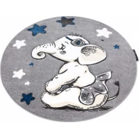 Detský kusový koberec Petit Elephant stars grey kruh