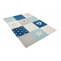 Kusový koberec AZUR srdiečka a hviezdičky - šedý/tyrkysový/modrý