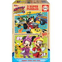 EDUCA Drevené puzzle Mickey, Minnie a pretekári 2x50 dielikov