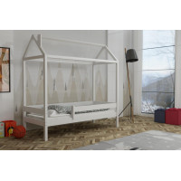 Detská domčeková posteľ z masívu borovice FUNNY HOUSE s prístelkou - 200x90 cm - biela