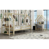 Detská domčeková posteľ z masívu borovice LUCKY HOUSE s prístelkou - 200x90 cm - prírodná