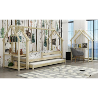 Detská domčeková posteľ z masívu borovice LUCKY HOUSE s prístelkou - 200x90 cm - prírodná