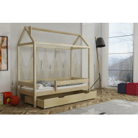 Detská domčeková posteľ z masívu borovice FUNNY HOUSE s prístelkou - 200x90 cm - prírodná