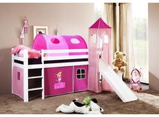 Detská vyvýšená posteľ so šmýkačkou DOMČEK ružový - BIELA