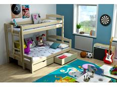 Detská poschodová posteľ s rozšíreným spodným lôžkom z MASÍVU so zásuvkami - PPS001