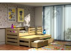 Detská posteľ s výsuvnou prístelkou z MASÍVU so zásuvkami - DPV007