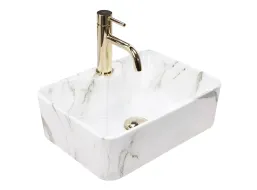 Keramické umývadlo Rea KELLY MINI AIAX - dekor kameňa - biele/sivé lesklé