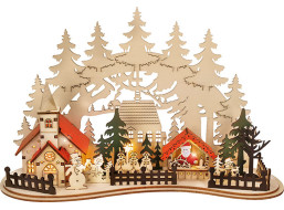 LED vianočné mestečko s kostolom 30x19 cm
