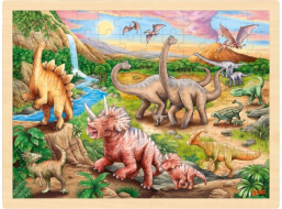 GOKI Drevené puzzle Dinosaurie chodník 96 dielikov