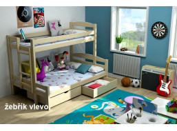 Detská poschodová posteľ s rozšíreným spodným łóżkom - umiestnenie rebríky Vlavo