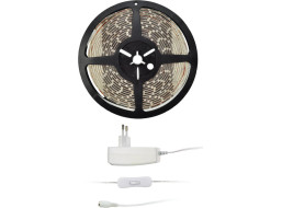LED svetelný pás s testrom, 5m, sada s 12V adaptérom, 4,8W/m, IP65, teplá biela