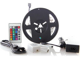 LED svetelný pás, RGB, 3m, sada s 12V adaptérom a diaľk. ovládačom, 7,2W/m, IP20
