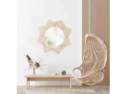 Okrúhle zrkadlo s tkaným rámom BOHO 53 cm - biele