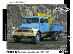 RETRO-AUTA Puzzle TRUCK č.12 Praga S5T dvojkabína s hydraulickou rukou (1957-1972) 40 dielikov