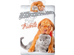 Detské bavlnené obliečky BEST FRIENDS - Pes a mačka - 140x200 cm