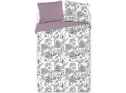 Saténové obliečky ELEGANT Butterfly - biele / fialové - 160x200 cm