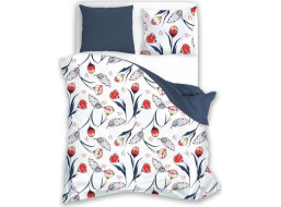 Bavlnené obliečky FASHION Tulipány - biele / tmavo modré - 160x200 cm
