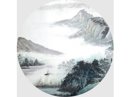 Moderné fototapety - Horské jazero v hmle - guľatá - 70 cm