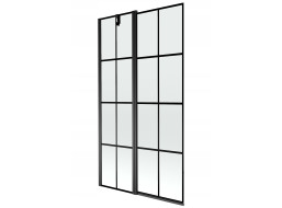 Vaňová zástena MEXEN FLIP 100x150 cm - čierna - číre sklo s čiernou mriežkou, 894-100-101-70-77