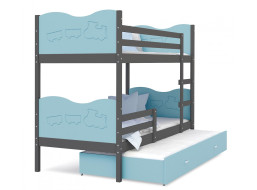 Detská poschodová posteľ s prístelkou MAX Q - 190x80 cm - modro-šedá - vláčik