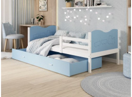 Detská posteľ so zásuvkou MAX S - 160x80 cm - modro-biela - vláčik