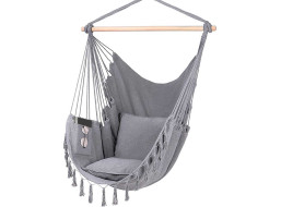Závesné hojdacie kreslo BOHO s vankúšmi - šedé
