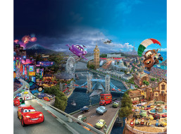 Detský záves DISNEY - CARS - okolo celého sveta - 180x160 cm